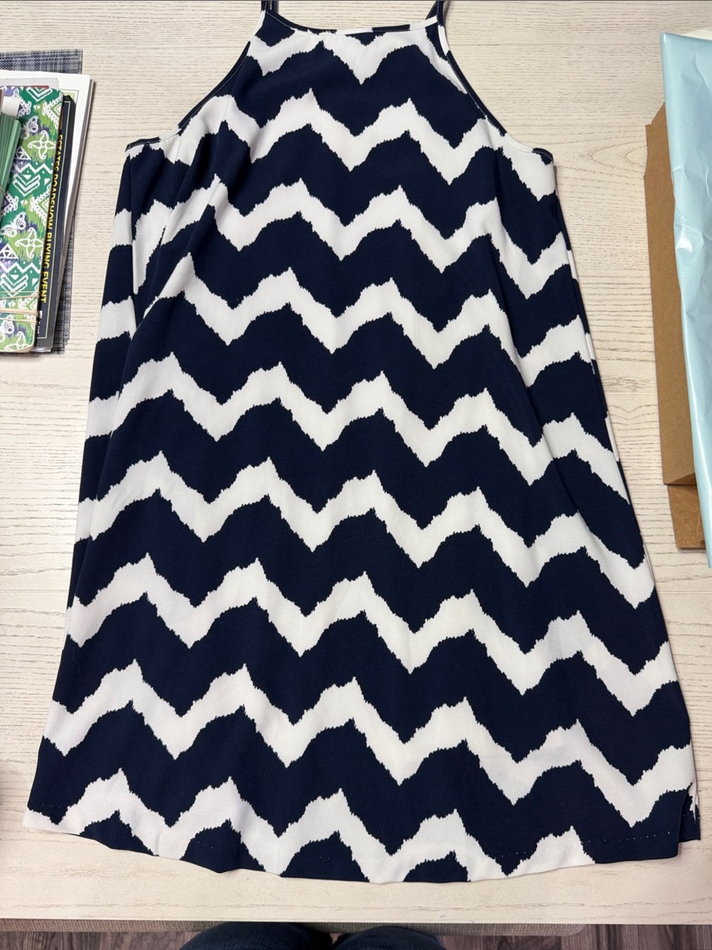 New York & Company Navy and White Chevron A-Line Skirt